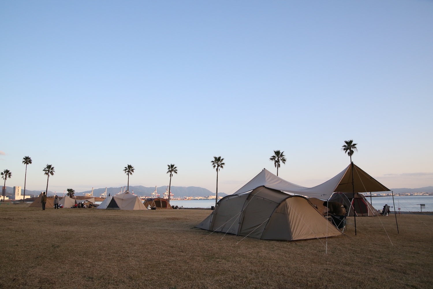 キャンプサイトは海辺に面した開放的なロケーション。