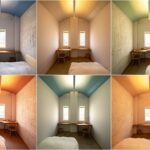 すべての部屋の色調が異なる特徴的なカマボコ天井のシングルルーム