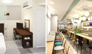 （左）リニューアルしたベッドルーム　（右）新設されたComfort Library Cafe