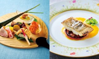 入舟「鱧会席 八坂」より八寸とピトレスク「Menu Saveur」より「鱧のポワレ」