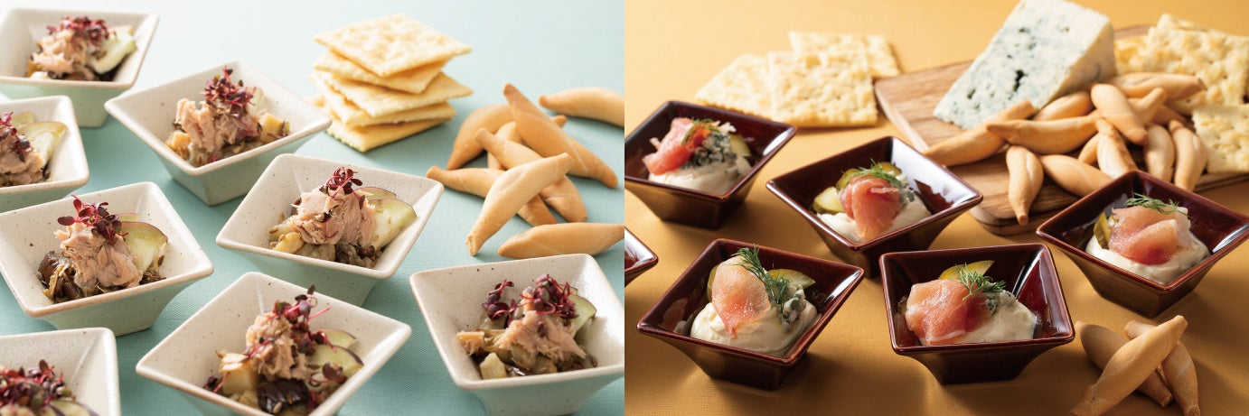 画像左：ツナと茄子とクリームチーズのディップ／画像右：生ハムとブルーチーズのディップ