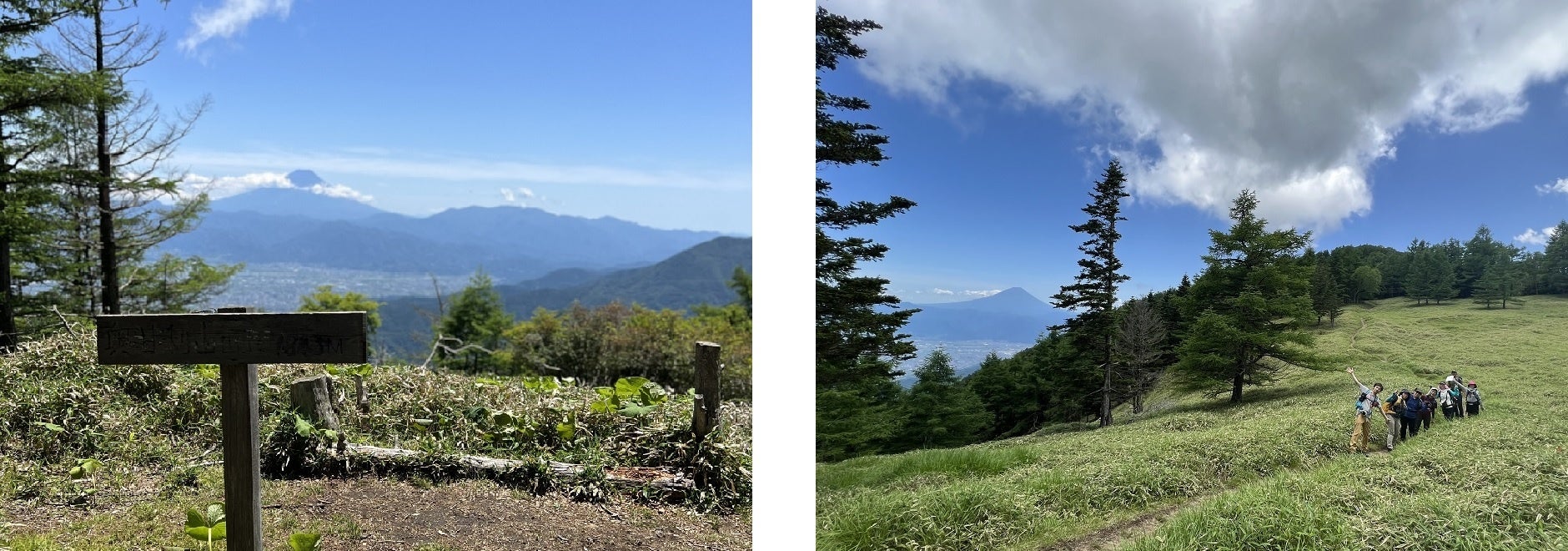奥甘利山からの富士と千頭星山へのトレッキングルート