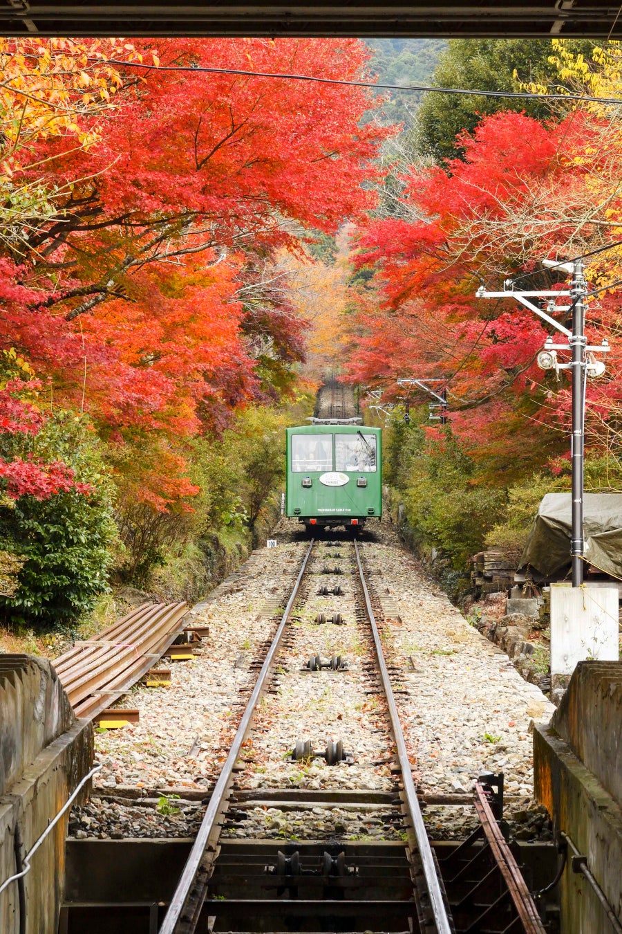 筑波山ケーブルカーと紅葉景色