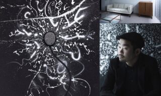 (左）『隕石が書く (L) #01』©Hiraku Suzuki Studio (右上)『発掘された反射 (惑星のダンス)』を展示した客室　Photo by Shinya Kigure  (右下)鈴木ヒラク　Photo by Ooki Jingu
