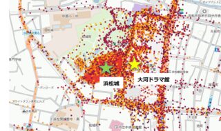 図1  2023年8月13日に対象エリアを訪れたユーザーの位置情報の可視化図