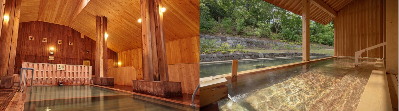 （左から順に）2位「日本の山岳温泉リゾート 新玉川温泉」の大浴場、露天風呂の様子