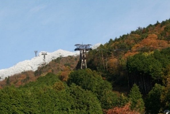 雪と紅葉と緑の「三段紅葉」