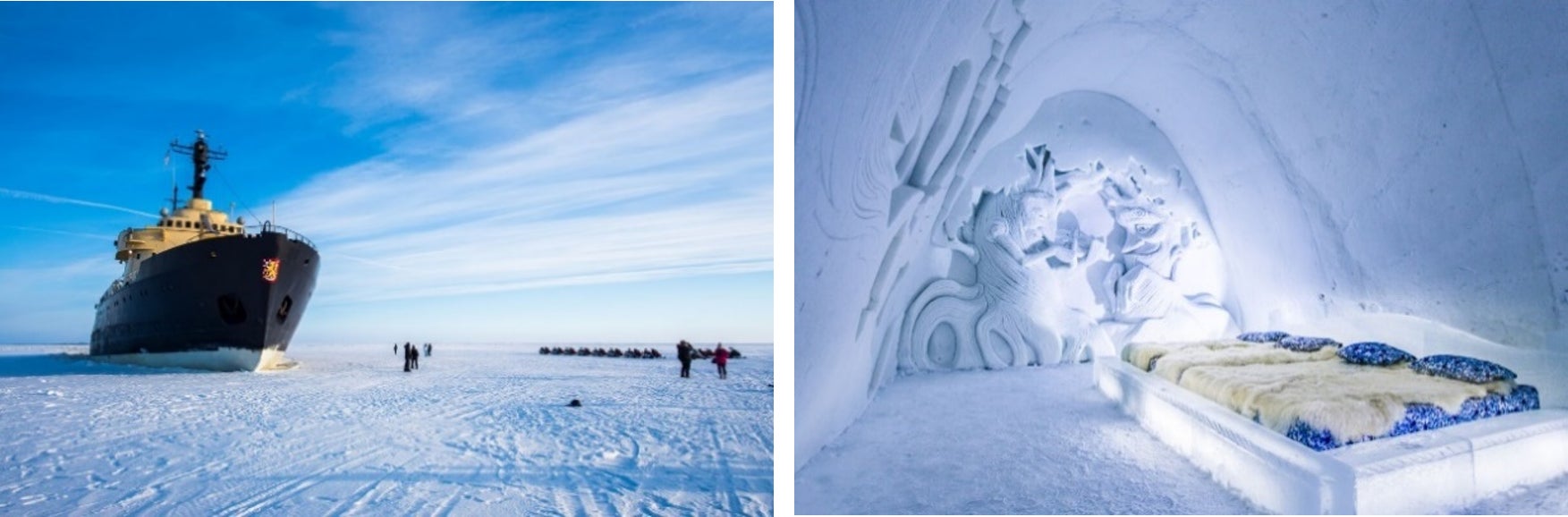 クレジット：（左）Icebreaker Sampo、Kemi Tourism（右）Snow Hotel Suite、Kemi Tourism