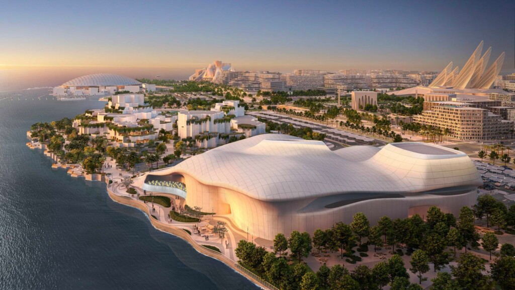 teamLab Phenomena Abu Dhabi は、ルーヴル・アブダビ、グッゲンハイム・アブダビなどがあるアブダビ文化中心地に2024年竣工予定 © DCT Abu Dhabi