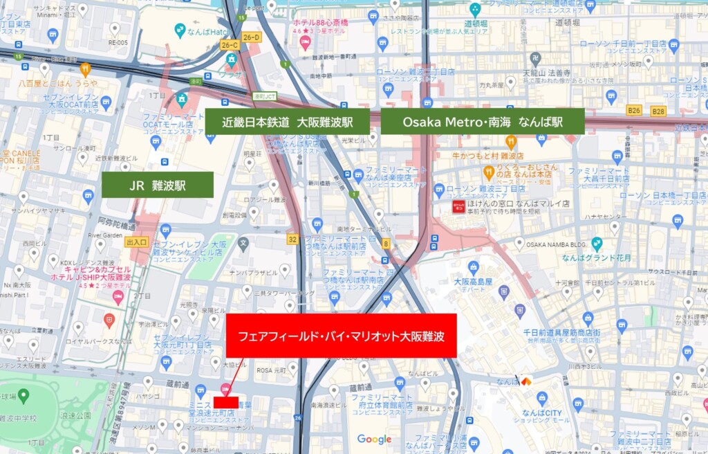 「フェアフィールド・バイ・マリオット大阪難波」周辺地図