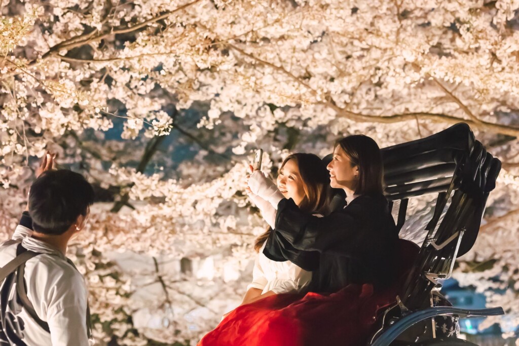 人力車で夜桜を楽しむ(イメージ)