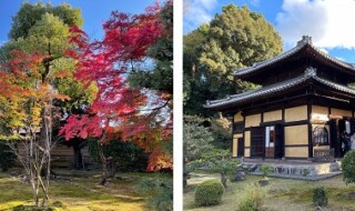 (左) 妙法院 本堂に続く庭園、(右) 妙法院 本堂(普賢堂)