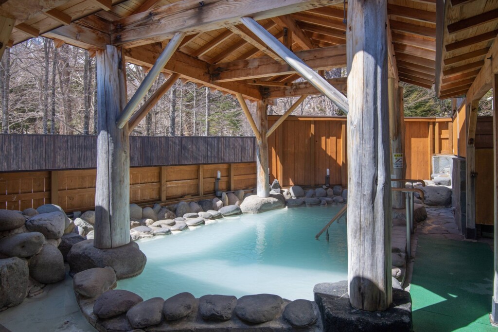 金曜日　奥日光高原ホテル 　木立の緑を間近に感じる露天風呂です