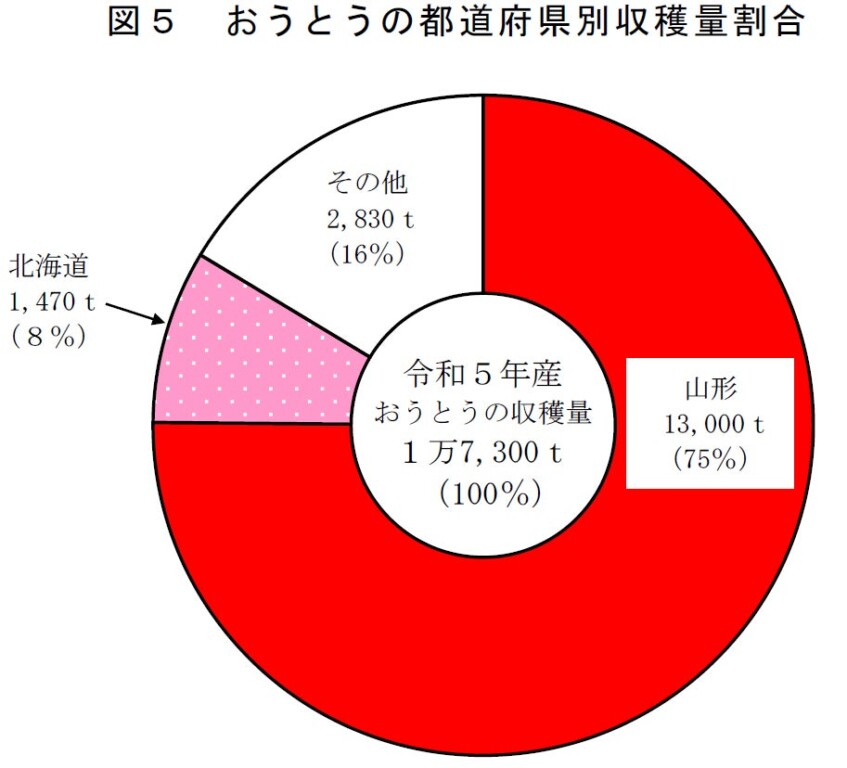 令和5年産びわ、おうとう、うめの結果樹面積、収穫量及び出荷量