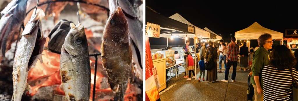 昨年2023年のナイトマーケットの様子。タテ焼きなど地元の味を目当ての来客で賑わいました。