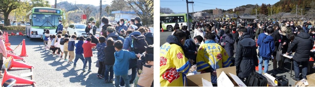 （左）バスと綱引き（小学生以下対象）（右）会場の様子