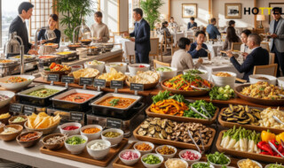 ヒルトン名古屋で秋のカレーブッフェを開催。秋の味覚が詰まったカレーや料理が並ぶ心地よいダイニングシーンを描写。