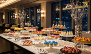 ヒルトン名古屋でクリスマススイーツビュッフェ開催。華やかなスイーツが並ぶビュッフェの雰囲気を捉えた画像です。