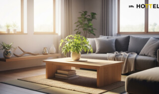 JAL住宅ローンマイル最大30万に関する記事イメージ。現代的な日本のリビングルームのシーンを描写し、快適さや安心感を表現。