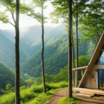 星野リゾート新ブランドLUCY初の山ホテル開業を象徴する、日本の美しい山の景色と快適な山の宿の様子を描いた画像です。