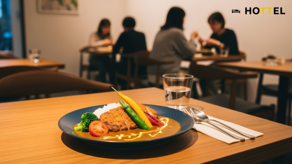 ヒルトン名古屋とお肉の専門店スギモトがコラボしたプレミアムご当地カレーの美味しさを伝える食卓の雰囲気。