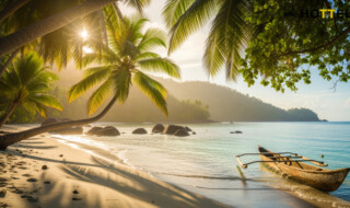 星野リゾート×ennic初コラボ発表の特集記事用アイキャッチ画像。竹富島の自然を背景にしたリゾートの雰囲気を表現。