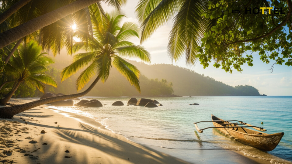 星野リゾート×ennic初コラボ発表の特集記事用アイキャッチ画像。竹富島の自然を背景にしたリゾートの雰囲気を表現。