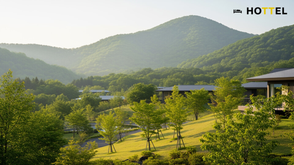 アーバネット旧軽井沢にタイムシェア別荘用地取得を示す、軽井沢の静かな自然と高級感漂うリゾート風景。